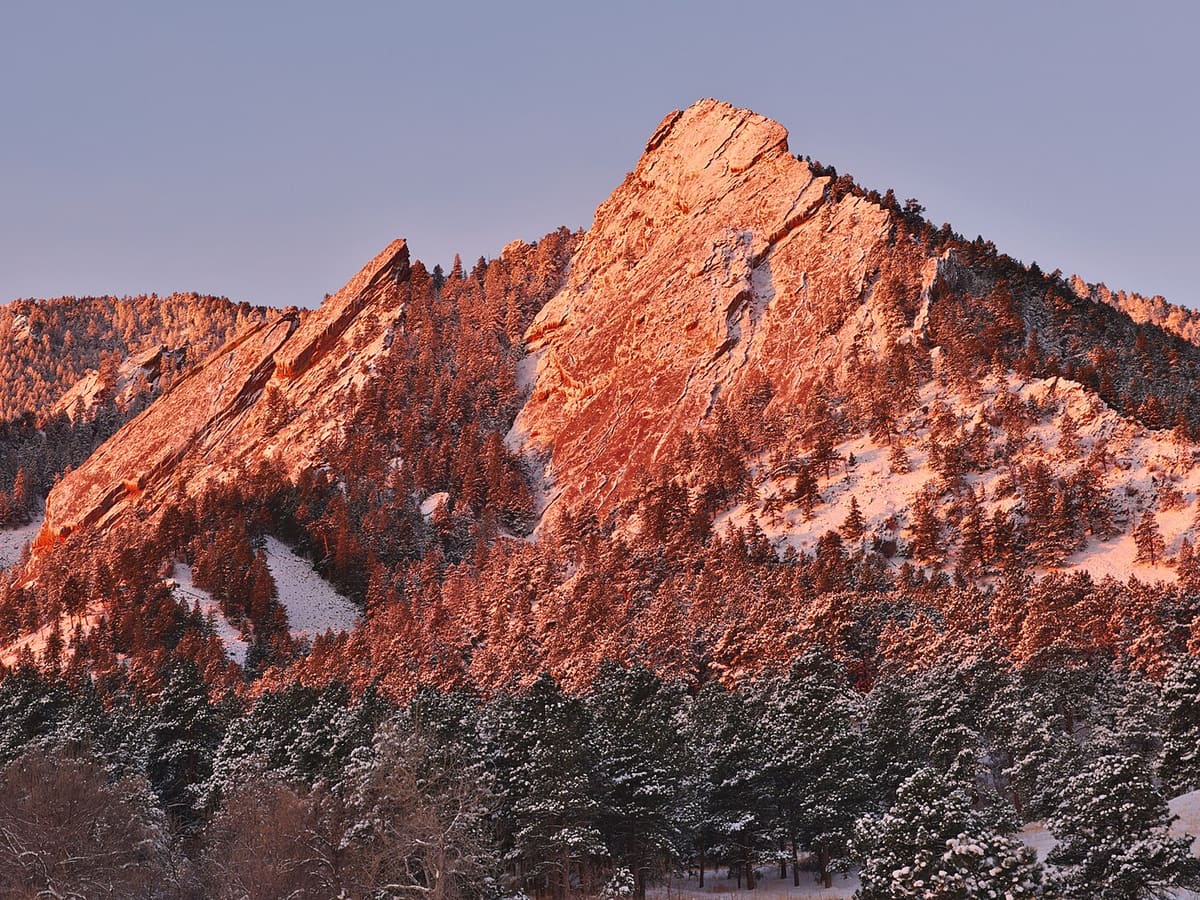 Flatirons at sunrise from Chautauqua in Boulder, Colorado
