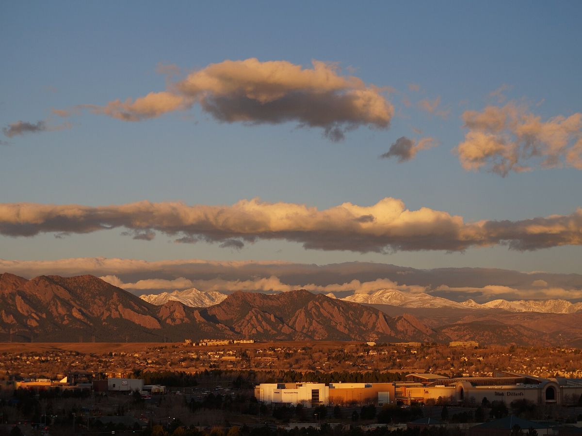 Morning view of the Flatirons from Broomfield, Colorado