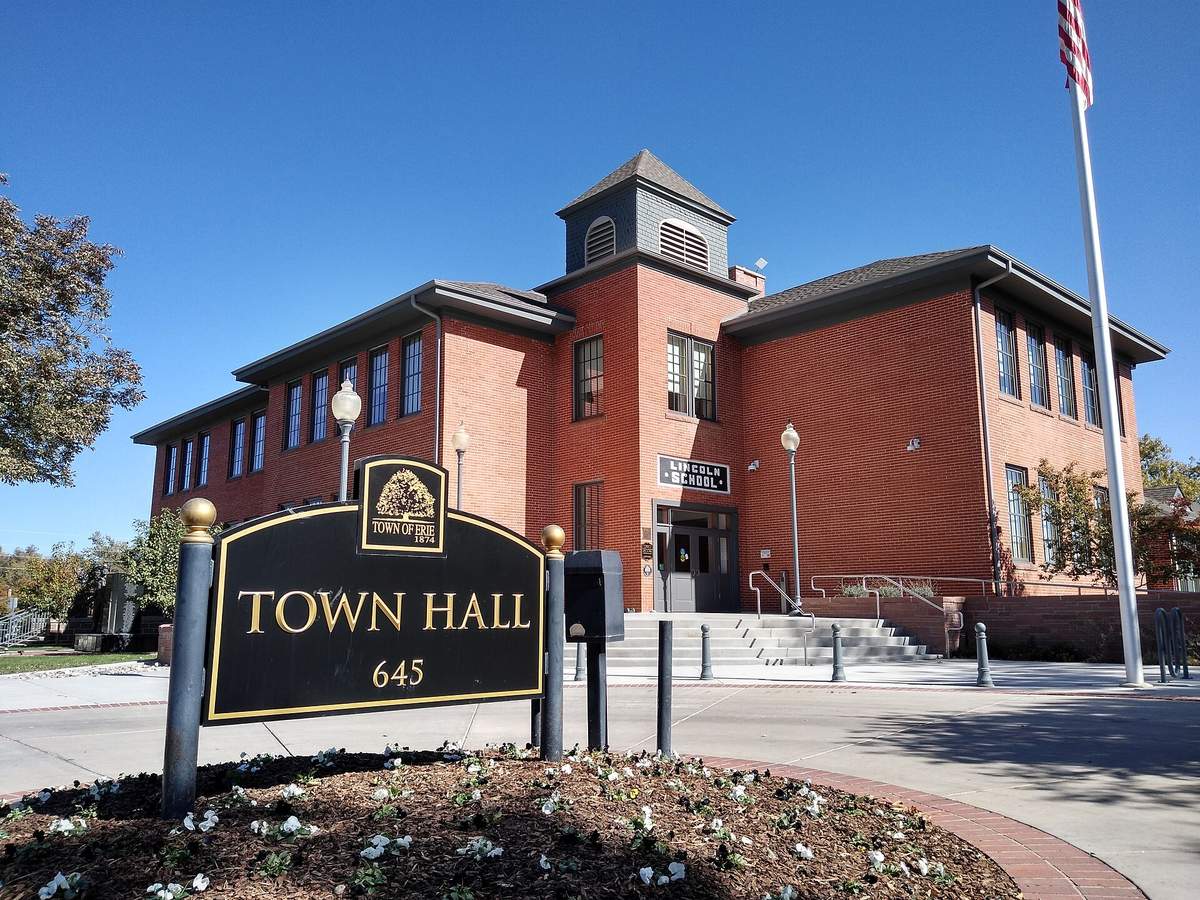 Erie Town Hall, the former Lincoln School, in Erie, Colorado